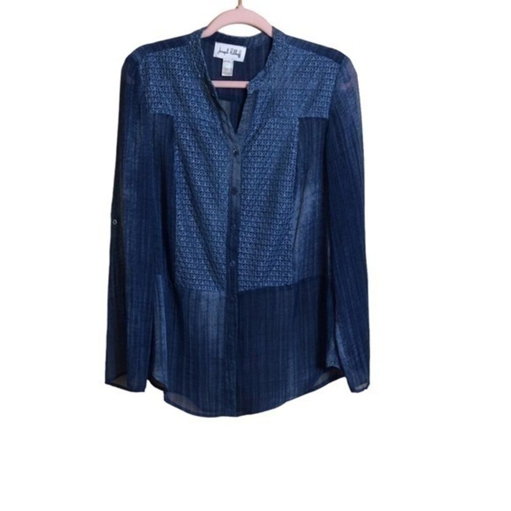 Joseph Ribkoff semi sheer button-down shirt. Blue. Size 6.